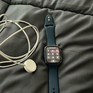 Blue Apple Watch, series 8, unlocked with charger